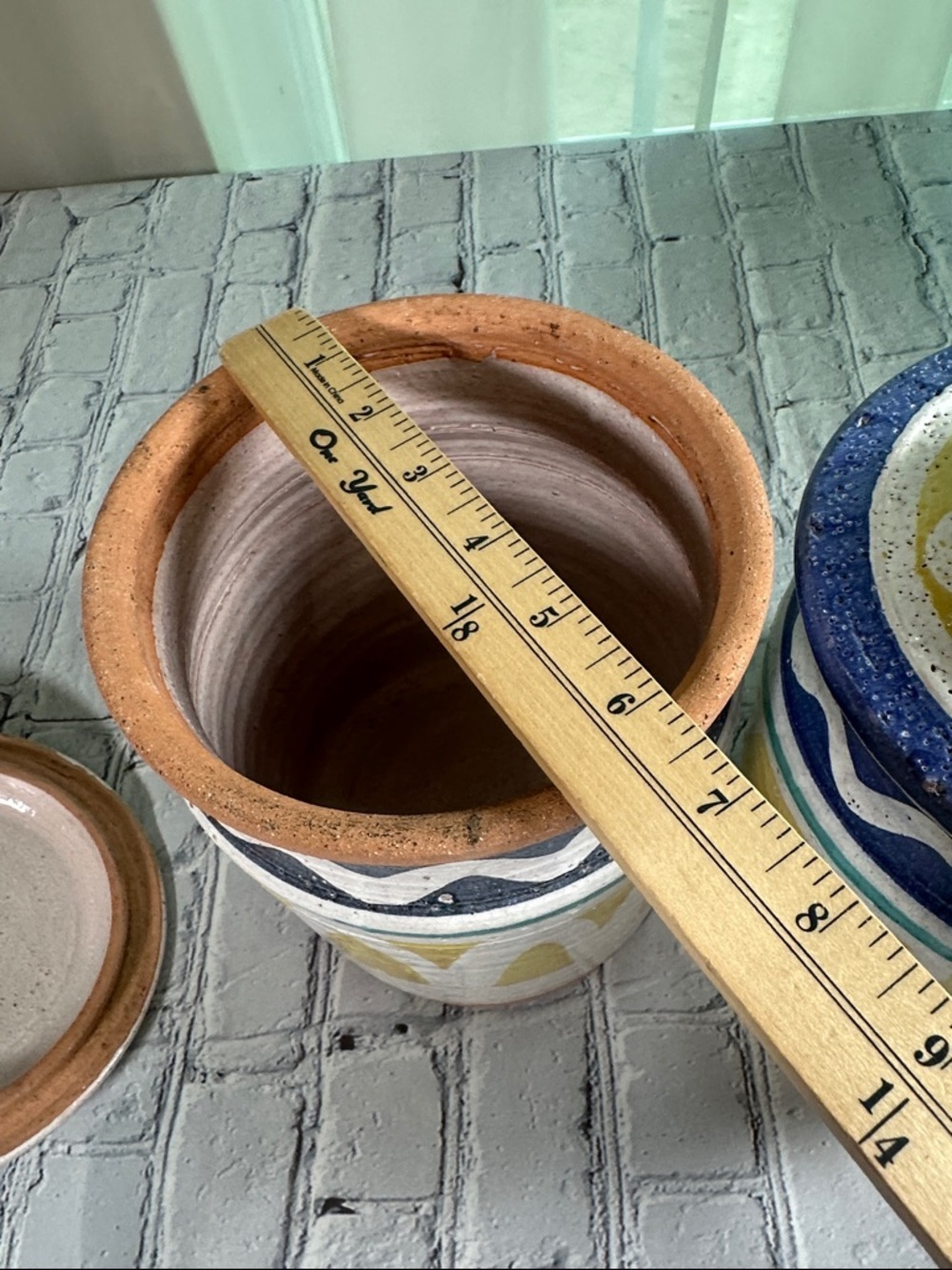 2 Navajo Southwestern Pottery Canisters Handmade 9-10” turquoise yellow blue - Picture 5 of 16